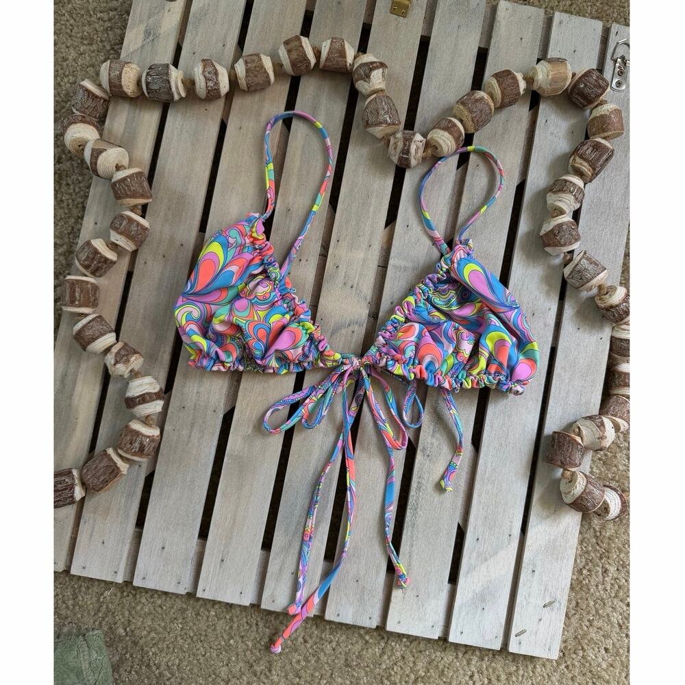 NWOT Kulani Kinis Multicolor Pastel Psychedelic Triangle Bikini Top